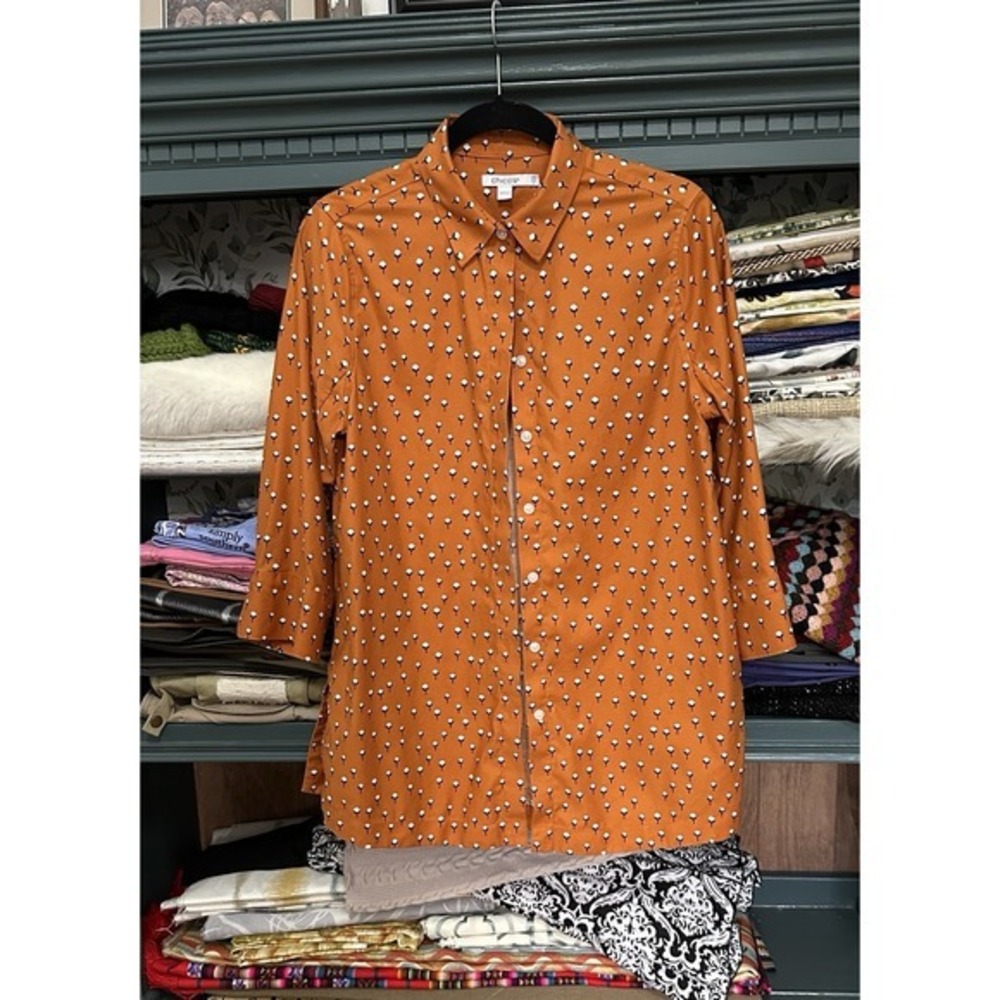 Chicos Blouse Size US Size 6 Orange Harvest Nature Plant Autumn Button Up Shirt